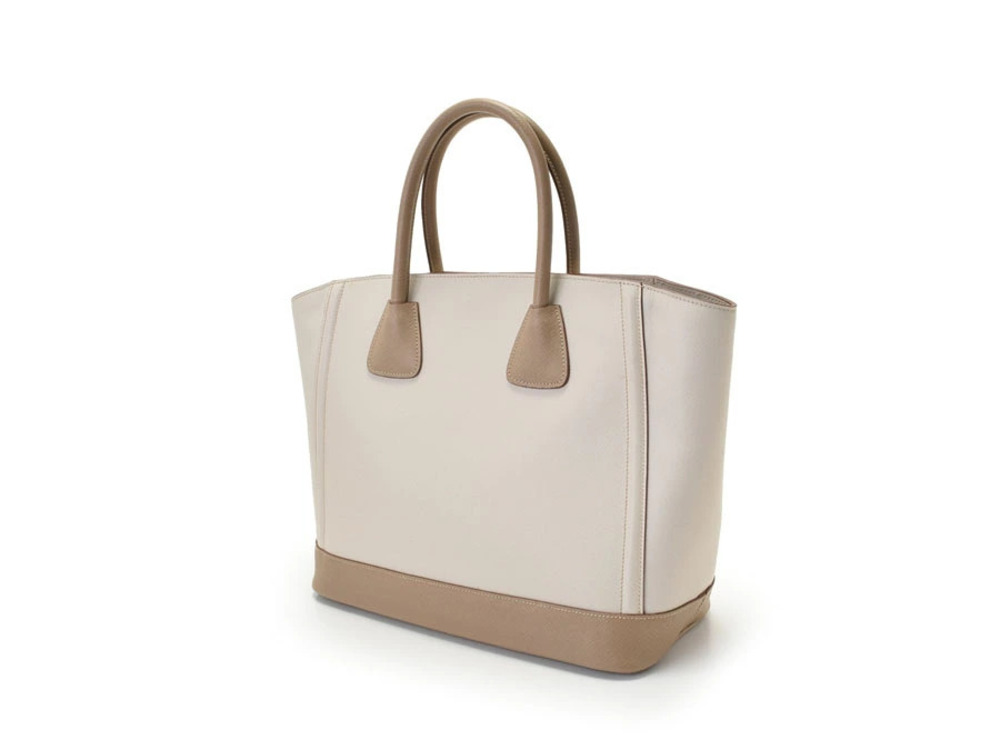 Prada Saffiano leather taupe cream Open Bicolor Tote Lux Visone Talco Gray Cream